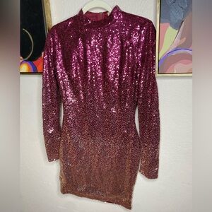 Ricari Burgundy/Gold Ombré Sequin Dress